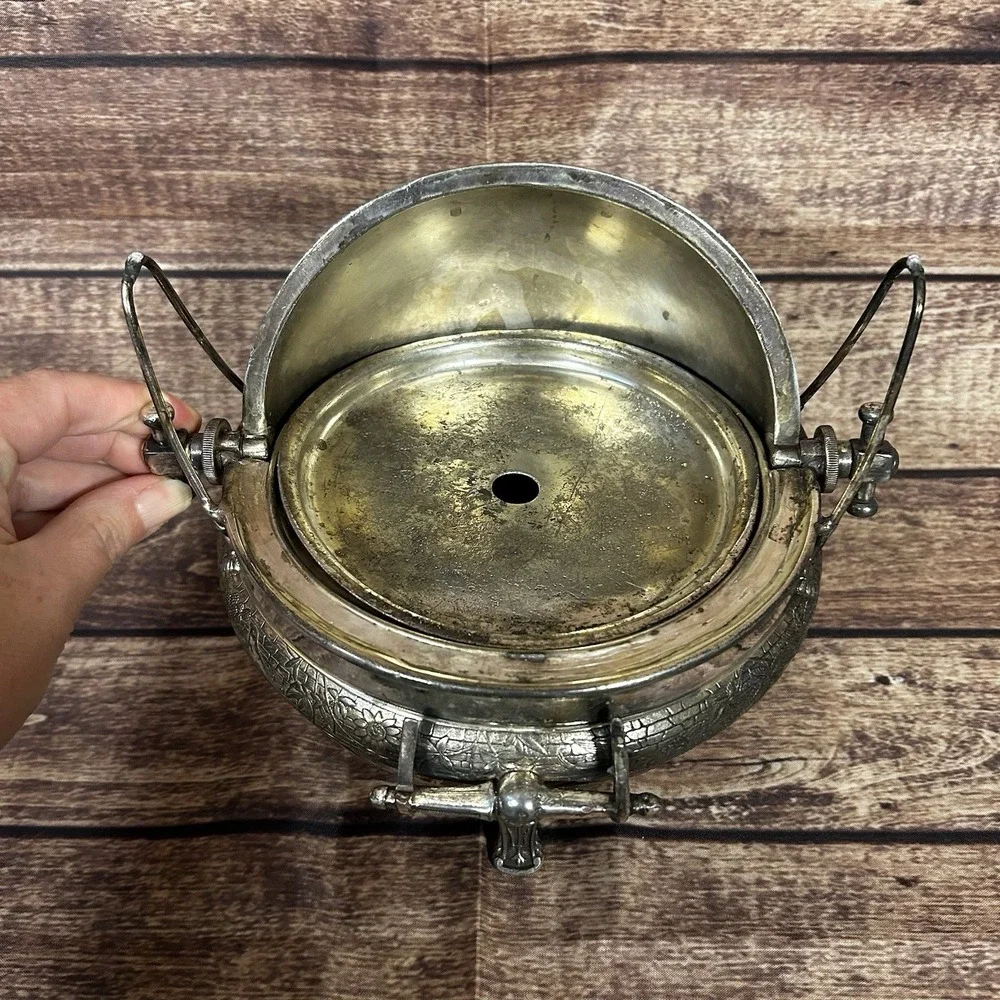 Antique Victorian Quadruple Plate Butter Dish Dome Floral‎ Silverplate